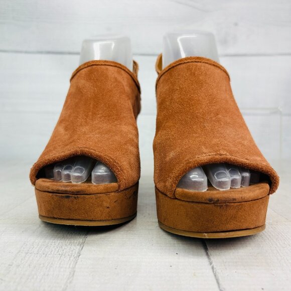 Lucky Brand Suede Slingback Wedge Sandal 7.5 Brown Peep Toe - See Wear/Read Desp - Picture 3 of 16